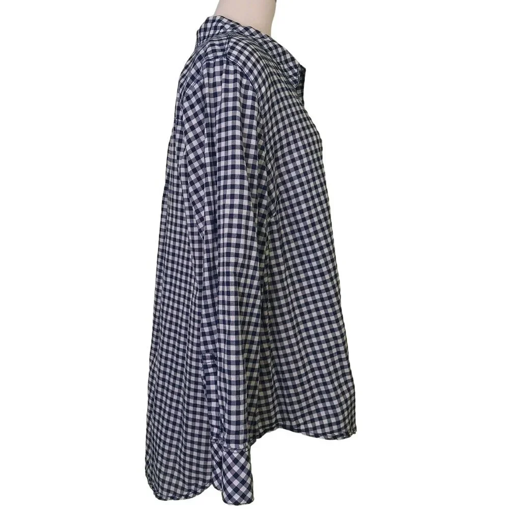 Lane Bryant Womens Blue & White Plaid Button-Up Shirt 24W Long Sleeve Cotton - Picture 2 of 13